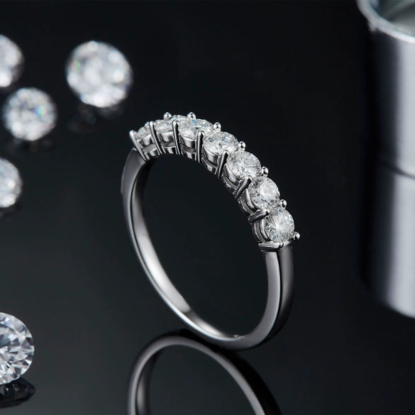 Women's Moissanite 925 Sterling Silver Geometric Seven Star Row Ring Jewelry Set With Diamonds