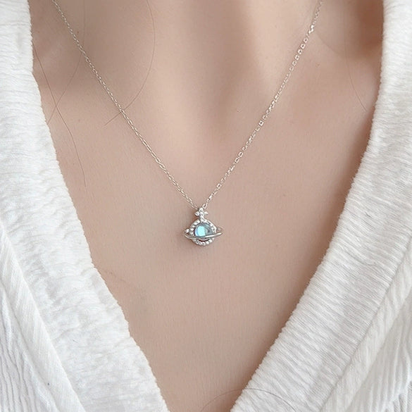 Women's Moonstone Star Pendant Necklace S925 Silver Minimalist Electroplated