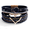 Women's Multi Layer Artificial Leather Bracelet With Magnetic Buckle Electroplated Heart And Geometric Full Rhinestone Wide Edge Design