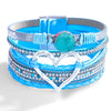 Women's Multi Layer Artificial Leather Bracelet With Magnetic Buckle Electroplated Heart And Geometric Full Rhinestone Wide Edge Design