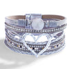 Women's Multi Layer Artificial Leather Bracelet With Magnetic Buckle Electroplated Heart And Geometric Full Rhinestone Wide Edge Design