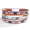 Women's Multi Layer Artificial Leather Bracelet With Magnetic Buckle Electroplated Heart And Geometric Full Rhinestone Wide Edge Design