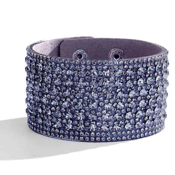 Women's Multi Layer Artificial Leather Bracelet With Magnetic Buckle Electroplated Heart And Geometric Full Rhinestone Wide Edge Design