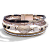 Women's Multi Layer Artificial Leather Bracelet With Magnetic Buckle Electroplated Heart And Geometric Full Rhinestone Wide Edge Design