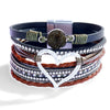 Women's Multi Layer Artificial Leather Bracelet With Magnetic Buckle Electroplated Heart And Geometric Full Rhinestone Wide Edge Design