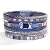 Women's Multi Layer Artificial Leather Bracelet With Magnetic Buckle Electroplated Heart And Geometric Full Rhinestone Wide Edge Design