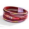 Women's Multi Layer Artificial Leather Bracelet With Magnetic Buckle Electroplated Heart And Geometric Full Rhinestone Wide Edge Design