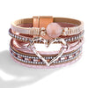 Women's Multi Layer Artificial Leather Bracelet With Magnetic Buckle Electroplated Heart And Geometric Full Rhinestone Wide Edge Design