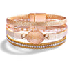 Women's Multi Layer Artificial Leather Bracelet With Magnetic Buckle Electroplated Heart And Geometric Full Rhinestone Wide Edge Design