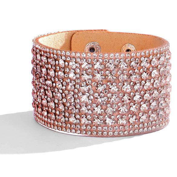 Women's Multi Layer Artificial Leather Bracelet With Magnetic Buckle Electroplated Heart And Geometric Full Rhinestone Wide Edge Design