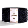 Women's Multi Layer Artificial Leather Bracelet With Magnetic Buckle Electroplated Heart And Geometric Full Rhinestone Wide Edge Design