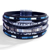 Women's Multi Layer Artificial Leather Bracelet With Magnetic Buckle Electroplated Heart And Geometric Full Rhinestone Wide Edge Design