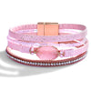 Women's Multi Layer Artificial Leather Bracelet With Magnetic Buckle Electroplated Heart And Geometric Full Rhinestone Wide Edge Design
