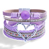 Women's Multi Layer Artificial Leather Bracelet With Magnetic Buckle Electroplated Heart And Geometric Full Rhinestone Wide Edge Design