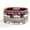 Women's Multi Layer Artificial Leather Bracelet With Magnetic Buckle Electroplated Heart And Geometric Full Rhinestone Wide Edge Design