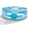 Women's Multi Layer Artificial Leather Bracelet With Magnetic Buckle Electroplated Heart And Geometric Full Rhinestone Wide Edge Design
