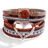 Women's Multi Layer Artificial Leather Bracelet With Magnetic Buckle Electroplated Heart And Geometric Full Rhinestone Wide Edge Design