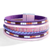 Women's Multi Layer Artificial Leather Bracelet With Magnetic Buckle Electroplated Heart And Geometric Full Rhinestone Wide Edge Design