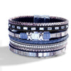 Women's Multi Layer Artificial Leather Bracelet With Magnetic Buckle Electroplated Heart And Geometric Full Rhinestone Wide Edge Design