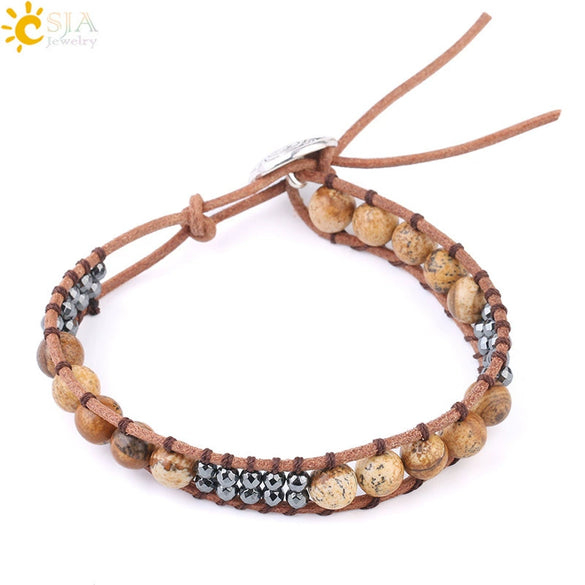 Women's Multi Layer Genuine Leather Bracelet With Natural Stone Beaded Woven Design And Electroplated Copper Alloy Accessories