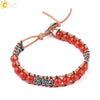 Women's Multi Layer Genuine Leather Bracelet With Natural Stone Beaded Woven Design And Electroplated Copper Alloy Accessories