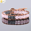 Women's Multi Layer Genuine Leather Bracelet With Natural Stone Beaded Woven Design And Electroplated Copper Alloy Accessories