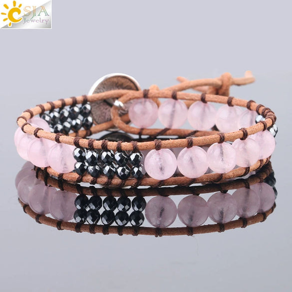 Women's Multi Layer Genuine Leather Bracelet With Natural Stone Beaded Woven Design And Electroplated Copper Alloy Accessories