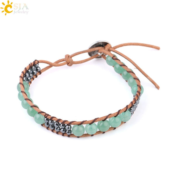Women's Multi Layer Genuine Leather Bracelet With Natural Stone Beaded Woven Design And Electroplated Copper Alloy Accessories