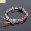 Women's Multi Layer Genuine Leather Bracelet With Natural Stone Beaded Woven Design And Electroplated Copper Alloy Accessories