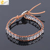 Women's Multi Layer Genuine Leather Bracelet With Natural Stone Beaded Woven Design And Electroplated Copper Alloy Accessories
