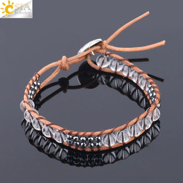 Women's Multi Layer Genuine Leather Bracelet With Natural Stone Beaded Woven Design And Electroplated Copper Alloy Accessories