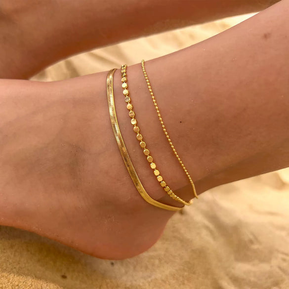 Women's Multi Layer Stainless Steel Snake Chain Anklet With Round Bead Geometric Design Fashion Jewelry Gift