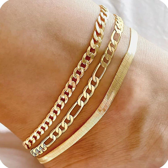 Women's Multi Layered Cuban Anklet Set Simple Fashion Stainless Steel Geometric Chain Anklet Jewelry