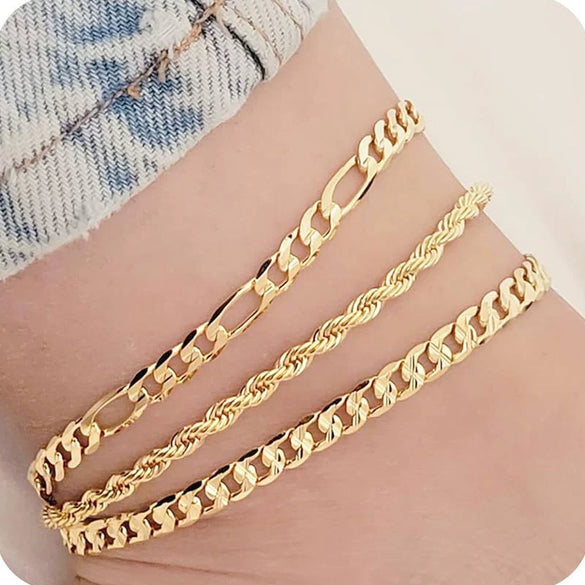 Women's Multi Layered Cuban Anklet Set Simple Fashion Stainless Steel Geometric Chain Anklet Jewelry