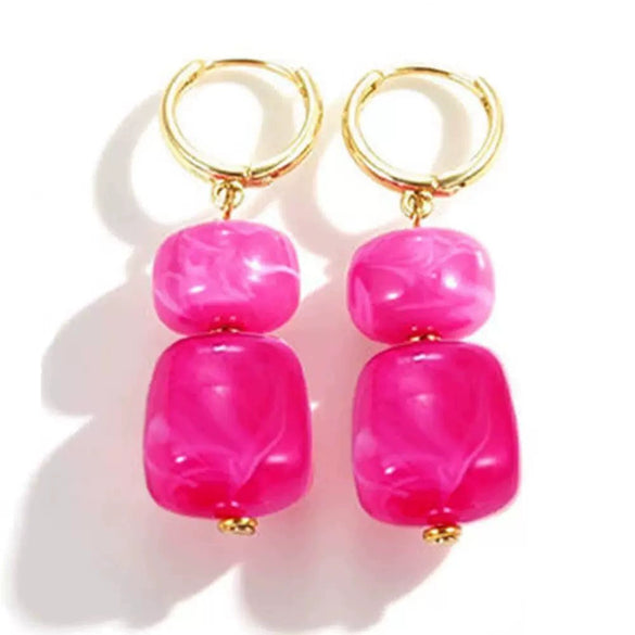 Women's Multicolor Geometric Resin Statement Earrings With Handmade Beaded Detailing And Stainless Steel Ear Posts