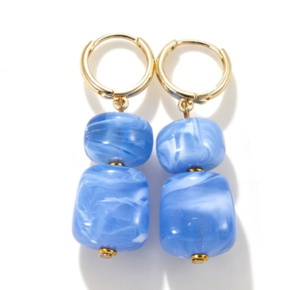 Women's Multicolor Geometric Resin Statement Earrings With Handmade Beaded Detailing And Stainless Steel Ear Posts