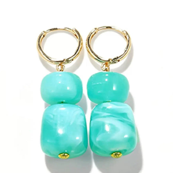 Women's Multicolor Geometric Resin Statement Earrings With Handmade Beaded Detailing And Stainless Steel Ear Posts
