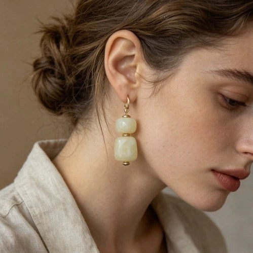 Women's Multicolor Geometric Resin Statement Earrings With Handmade Beaded Detailing And Stainless Steel Ear Posts