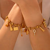 Women's Multielement Geometric Diamond Pendant Adjustable Retro 316L Stainless Steel 18K Gold Plated Bracelet