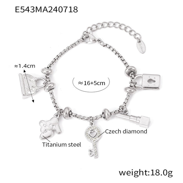 Women's Multielement Geometric Diamond Pendant Adjustable Retro 316L Stainless Steel 18K Gold Plated Bracelet