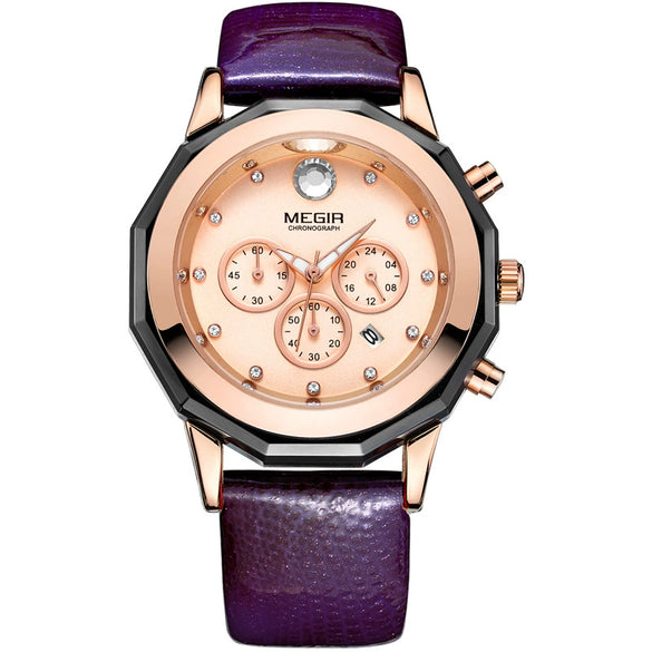 Women's Multifunctional Waterproof Leisure Alloy Leather Watch With Round Dial