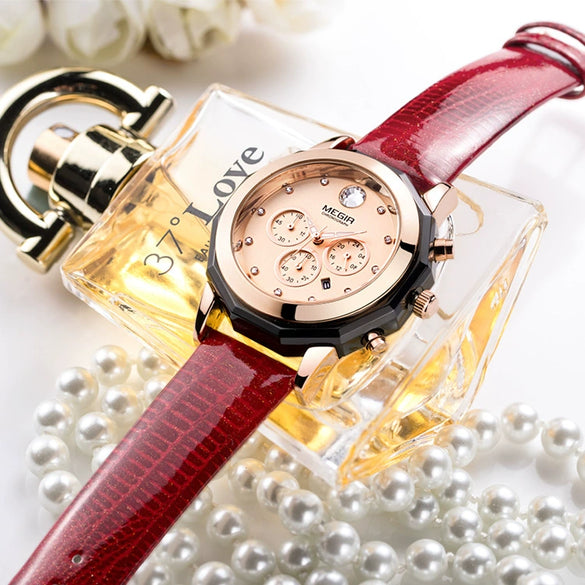 Women's Multifunctional Waterproof Leisure Alloy Leather Watch With Round Dial