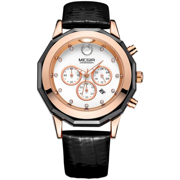 Women's Multifunctional Waterproof Leisure Alloy Leather Watch With Round Dial