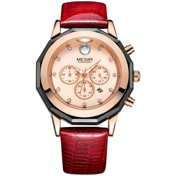 Women's Multifunctional Waterproof Leisure Alloy Leather Watch With Round Dial