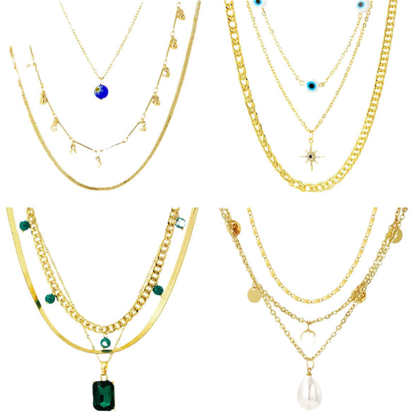 Women's Multilayer Alloy Necklace With Cross Chain Ushape Drop Shape Star Geometric Pattern Electroplated