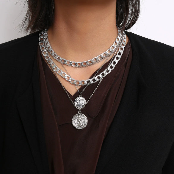 Women's Multilayer Hip Hop Pendant Necklace Punk Geometric Alloy Metal Electroplated