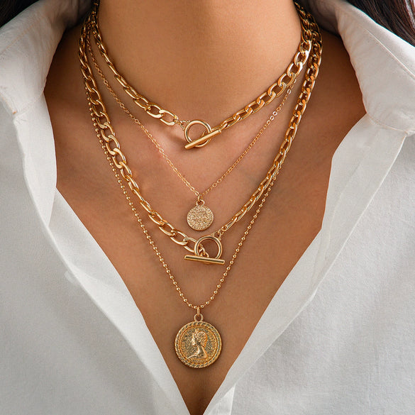Women's Multilayer Hip Hop Pendant Necklace Punk Geometric Alloy Metal Electroplated