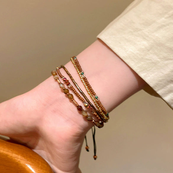 Women's Multilayer Natural Agate Geometric Handmade Retro Light Luxury Niche Highend Bracelet Jewelry