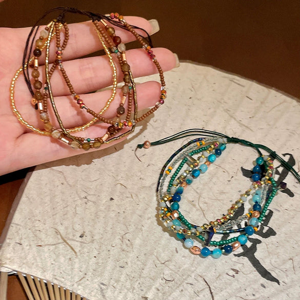 Women's Multilayer Natural Agate Geometric Handmade Retro Light Luxury Niche Highend Bracelet Jewelry
