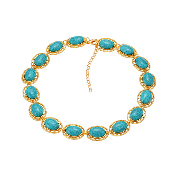 Women's Multilayer Oval Resin Turquoise Necklace With Geometric Pattern And Snake Bone Chain Hiphop Accessories